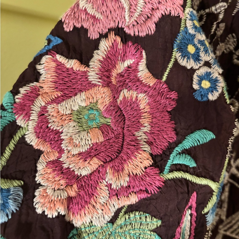 Johnny Was Embroidered Blouse - Black with Pink and Blue - Picture 5 of 5